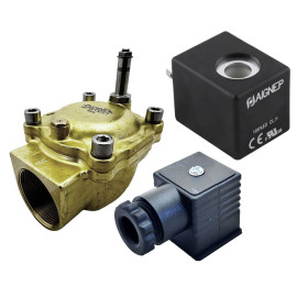 Eletroválvula 2/2 2'' de latão, acionamento indireto e normalmente fechada com juntas NBR, 12V DC, Aignep