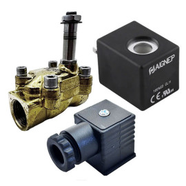 Eletroválvula 2/2 1/2'' de latão, acionamento indireto e normalmente fechada com juntas NBR, 24V DC, Aignep