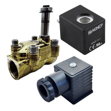 Eletroválvula 2/2 1/2'' de latão, acionamento indireto e normalmente fechada com juntas NBR, 12V DC, Aignep