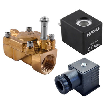 Eletroválvula 2/2 3/4'' de latão, acionamento indireto e normalmente fechada com juntas NBR, 24V DC, Aignep