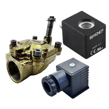 Eletroválvula 2/2 1'' de latão, acionamento indireto e normalmente fechada com juntas NBR, 24V DC, Aignep