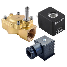 Eletroválvula 2/2 1''1/4 de latão, acionamento indireto e normalmente fechada com juntas NBR, 24V DC, Aignep