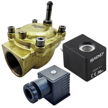 Eletroválvula 2/2 2'' de latão, acionamento indireto e normalmente fechada com juntas NBR, 24V DC, Aignep