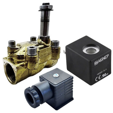 Eletroválvula 2/2 1/2'' de latão, acionamento indireto e normalmente fechada com juntas NBR, 24V AC, Aignep