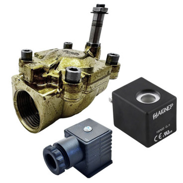 Eletroválvula 2/2 1'' de latão, acionamento indireto e normalmente fechada com juntas NBR, 24V AC, Aignep