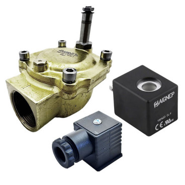 Eletroválvula 2/2 1''1/2 de latão, acionamento indireto e normalmente fechada com juntas NBR, 24V AC, Aignep