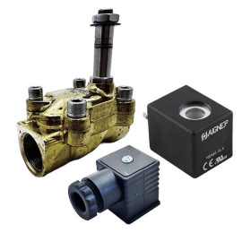 Eletroválvula 2/2 1/2'' de latão, acionamento indireto e normalmente fechada com juntas NBR, 220V AC, Aignep