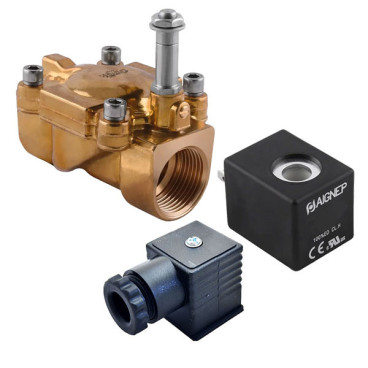 Eletroválvula 2/2 3/4'' de latão, acionamento indireto e normalmente fechada com juntas NBR, 220V AC, Aignep