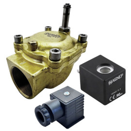 Eletroválvula 2/2 2'' de latão, acionamento indireto e normalmente fechada com juntas NBR, 220V AC, Aignep