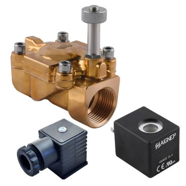 Eletroválvula 1/2'' de latão, acionamento indireto e normalmente aberta com juntas NBR, 12V DC, Aignep