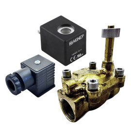 Eletroválvula 2/2 3/4'' de latão, acionamento indireto e normalmente aberta com juntas NBR, 12V DC, Aignep