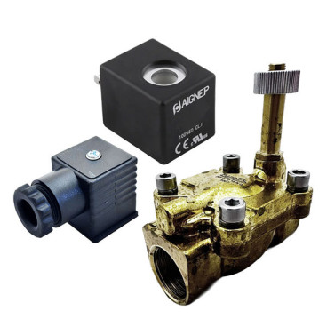 Eletroválvula 2/2 3/4'' de latão, acionamento indireto e normalmente aberta com juntas NBR, 12V DC, Aignep