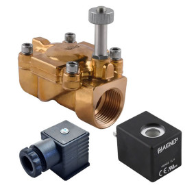 Eletroválvula 2/2 1/2'' de latão, acionamento indireto e normalmente aberta com juntas NBR, 24V AC, Aignep