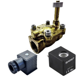 Eletroválvula 2/2 3/4'' de latão, acionamento indireto e normalmente aberta com juntas NBR, 24V AC, Aignep