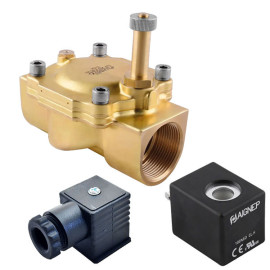 Eletroválvula 2/2 1''1/2 de latão, acionamento indireto e normalmente aberta com juntas NBR, 24V AC, Aignep