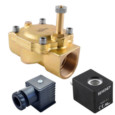 Eletroválvula 2/2 2'' de latão, acionamento indireto e normalmente aberta com juntas NBR, 24V AC, Aignep