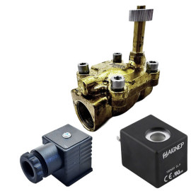 Eletroválvula 2/2 3/4'' de latão, acionamento indireto e normalmente aberta com juntas NBR, 220V AC, Aignep