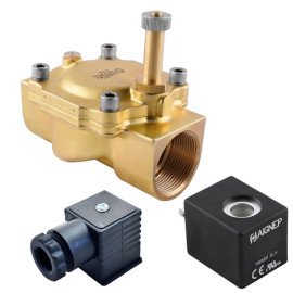 Eletroválvula 2/2 1''1/2 de latão, acionamento indireto e normalmente aberta com juntas NBR, 220V AC, Aignep