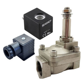 Eletroválvula 2/2 3/4'' de inox, acionamento indireto e normalmente fechada com juntas FKM, 12V DC, Aignep