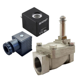 Eletroválvula 2/2 2'' de inox, acionamento indireto e normalmente fechada com juntas FKM, 12V DC, Aignep