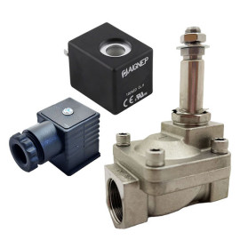 Eletroválvula 3/4'' de inox, acionamento indireto e normalmente fechada com juntas FKM, 24V DC, Aignep