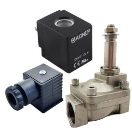 Eletroválvula 2/2 3/4'' de inox, acionamento indireto e normalmente fechada com juntas FKM, 24V AC, Aignep