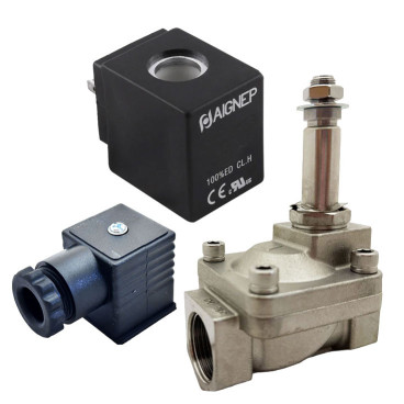 Eletroválvula 2/2 3/4'' de inox, acionamento indireto e normalmente fechada com juntas FKM, 220V AC, Aignep