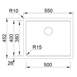 Cuba AMBAR 50 branco, 550x452 mm, com tábua, válvula e sifão incluídos, Rodi K0000002