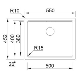 Cuba AMBAR 50 preto, 550x452 mm, com tábua, válvula e sifão incluídos, Rodi K0000001