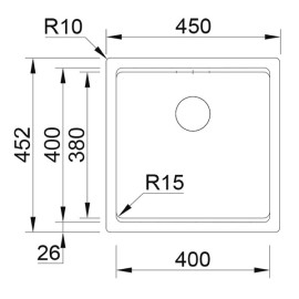 Cuba AMBAR 40 preto, 450x452 mm, com tábua, válvula e sifão incluídos, Rodi K0000004