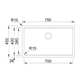 Cuba AMBAR 70 preto, 750x452 mm, com tábua, válvula e sifão incluídos, Rodi K0000007