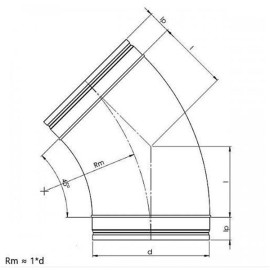 Curva Spiro estampada galvanizada 45º de 200 mm