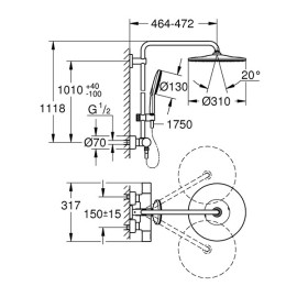 Sistema de duche com misturadora termostática e chuveiro de 310 mm Rainshower SmartActive, cromado, Grohe 26648000