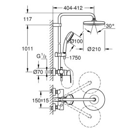 Sistema de duche com misturadora Torneira monocomando e chuveiro de 210 mm New Tempesta Cosmopolitan System, Grohe 26224001