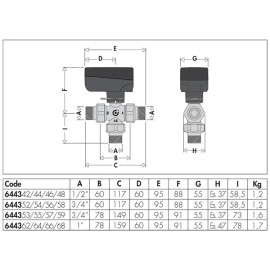 Válvula esfera 3 vias 3/4'', 230V, Caleffi 644356