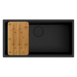 Cuba AMBAR 80 preto, 850x452 mm, com tábua, válvula e sifão incluídos, Rodi K0000010
