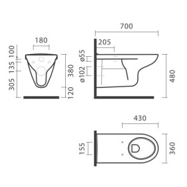 Sanita suspensa ADAPT Rimless, adaptada a pessoas com mobilidade reduzida, branco, Sanitana S10213182200000 