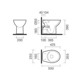 Sanita simples CENT RIMLESS, descarga vertical, branco, Sanitana S10208581900000