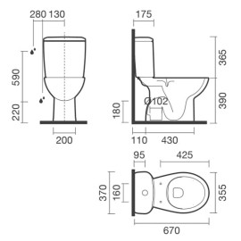 Sanita compacta CENT RIMLESS com descarga vertical, branco, Sanitana S10206481900000
