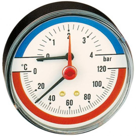Termomanómetro axial, D80 mm, 0-120°C, 0-4 bar, 1/2'' 503040 Caleffi